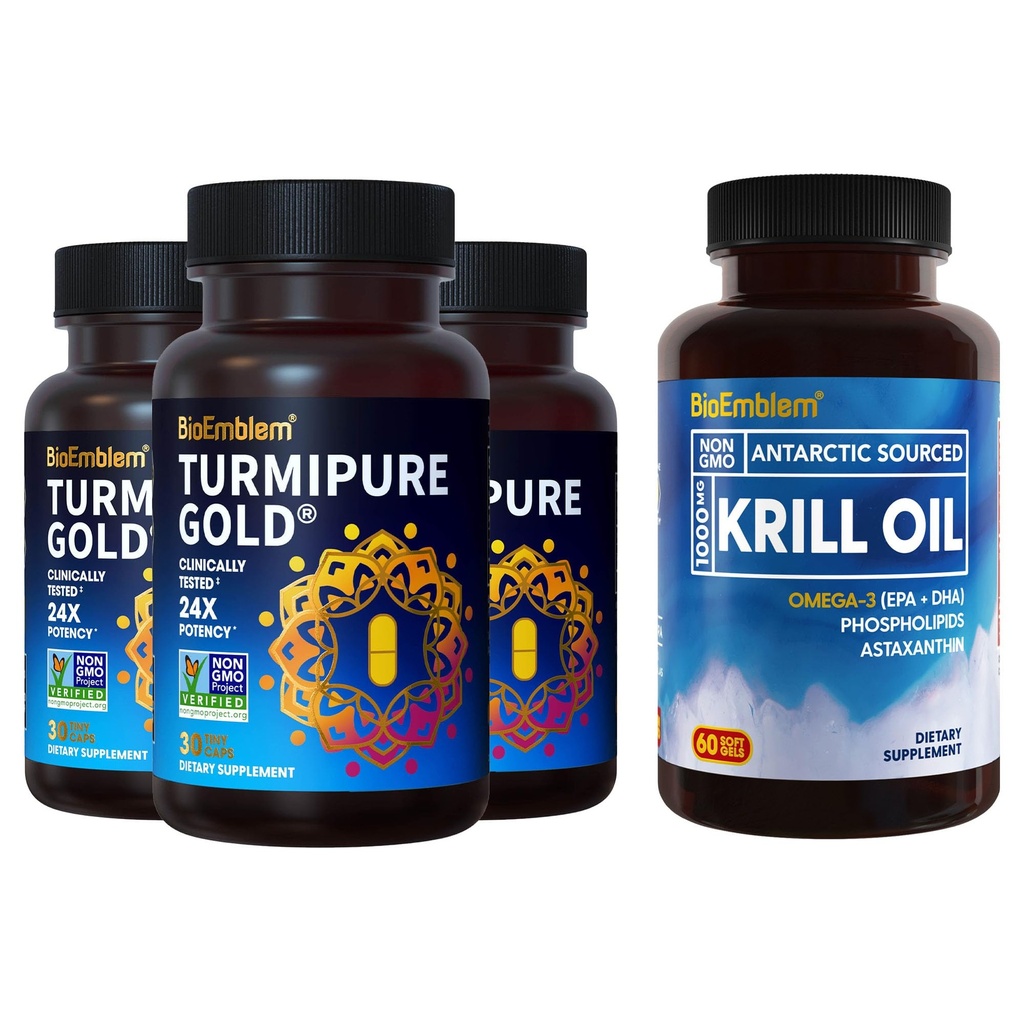 BioEmblem supplément d'huile de krill antarctique Curcumine curcuma avec TurmiPure cliniquement étudié - Soutien conjoint, Suppléments de curcuma inflammation saine