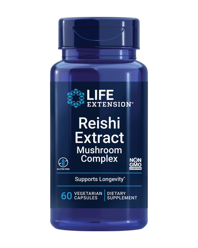 Life Extension Reishi Extract Mushroom Complex - Supplément de champignons à base de plantes pour le soutien immunitaire – Ganoderma Lucidum Extract - sans gluten, non OGM, végétarien – 60 capsules