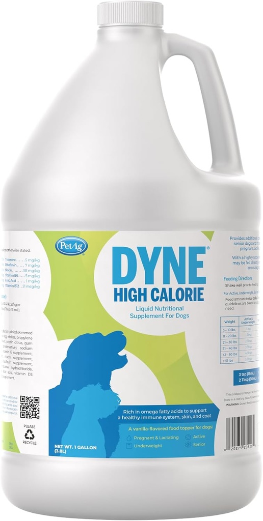 PetAg Dyne High Calorie Liquid Nahrungsergänzung für Hunde & Welpen 8 Wochen und älter - 1 Gallon - Unterstützt Leistung und Ausdauer - Sweet Vanilla Flavor
