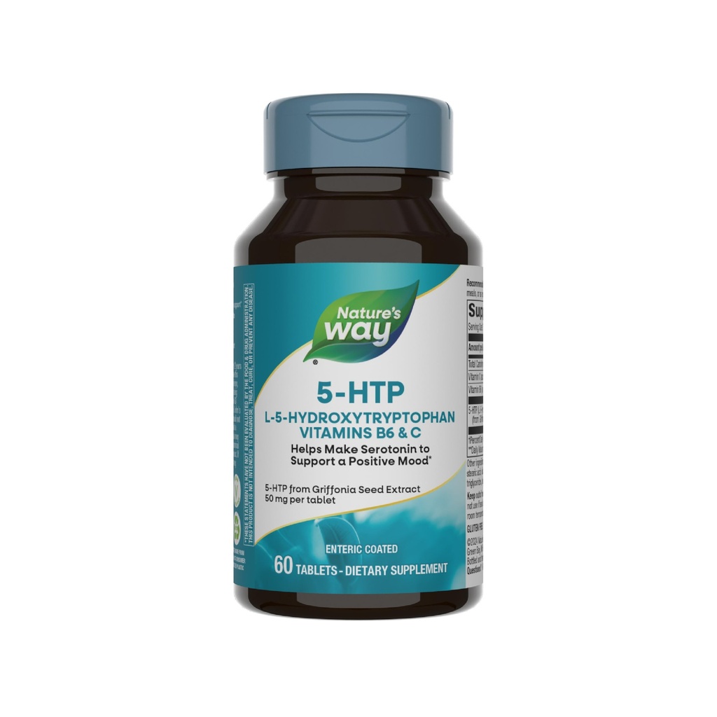 Nature's Way 5-HTP, L-5-Hydroxytryptophan, Hilft Serotonin zu machen, um einen positiven Ausblick*, Vitamin B6, Vitamin C, Griffonia Bean Extract, 60 Tabletten (Packaging May Vary)