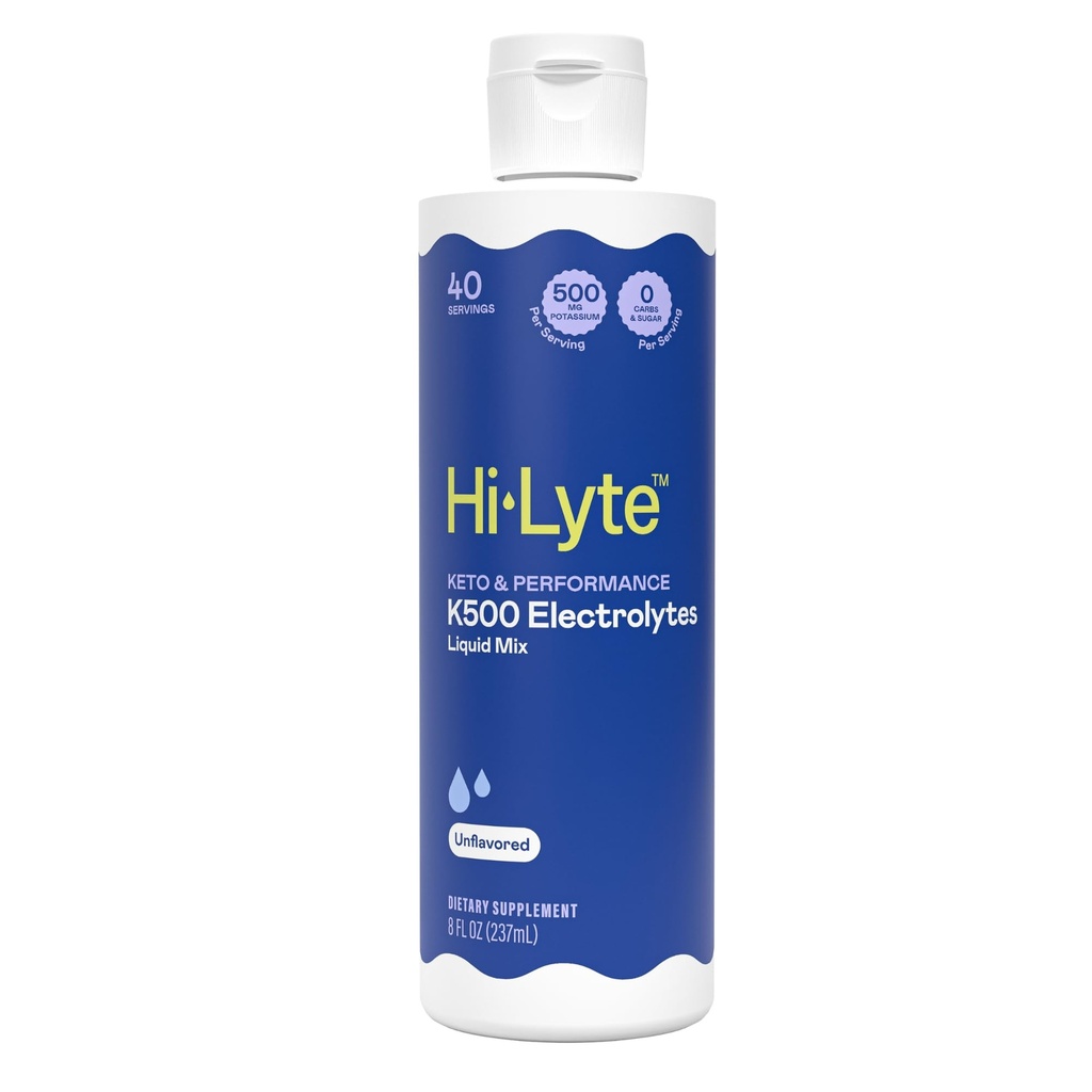 Hi-Lyte K500 Unflavored Electrolytes Liquid Mix – High Potassium Concentrate for Keto, Fasting & Performance – 40 Servings