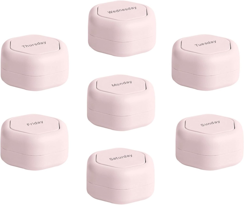 Cadence Travel Container - Pill Case Set - Magnetic Travel Capsules,Tagesmedizin Organizer für Pillen, Ergänzungen, & Vitamine - 7 Flex Smalls (0.56oz) für Wöchentliche Pille Organizer - Petal