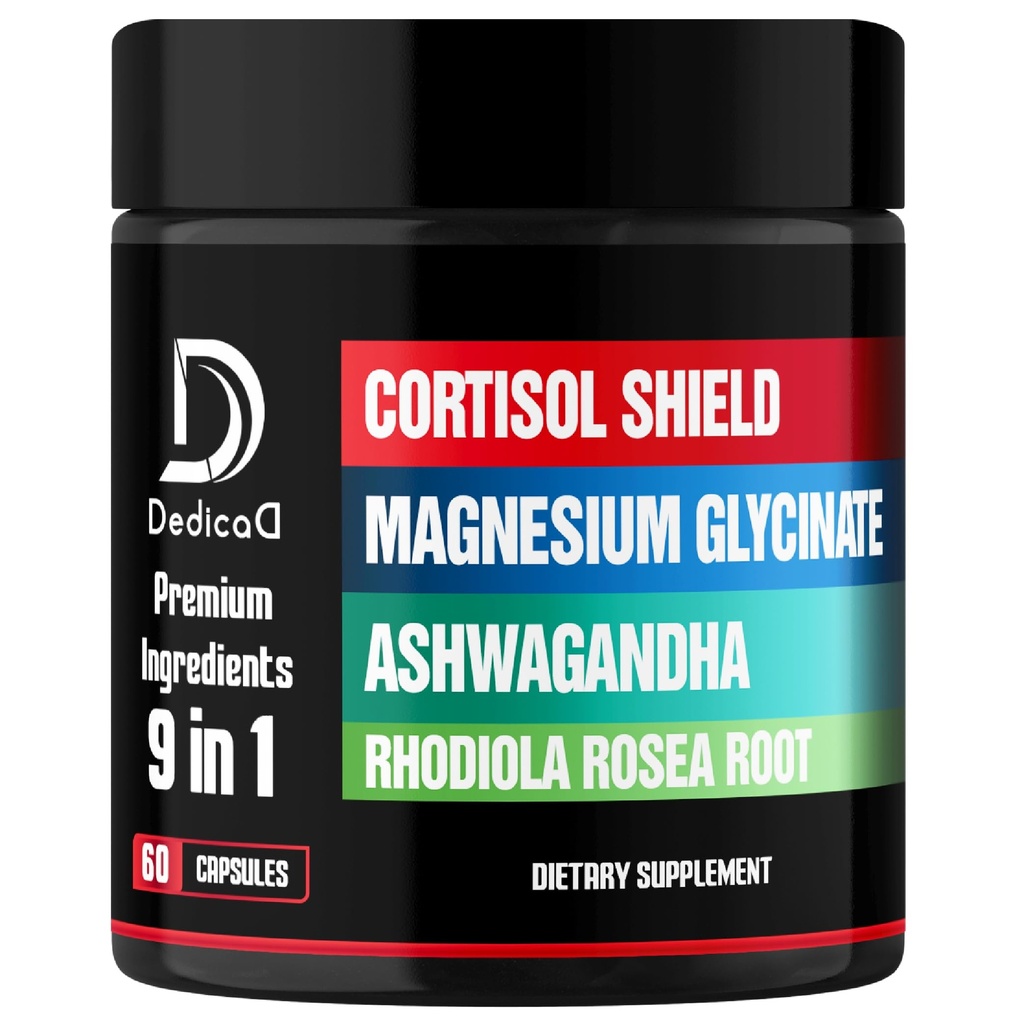 9in1 Cortisol Shield - Magnesium Glycinate & Ashwagandha mit Rhodiola, Phosphatidylserine, Passion Flower, L-Theanin, Apigenin, Licorice, Magnolia - Rest Well & Mood Balance - 60 Count