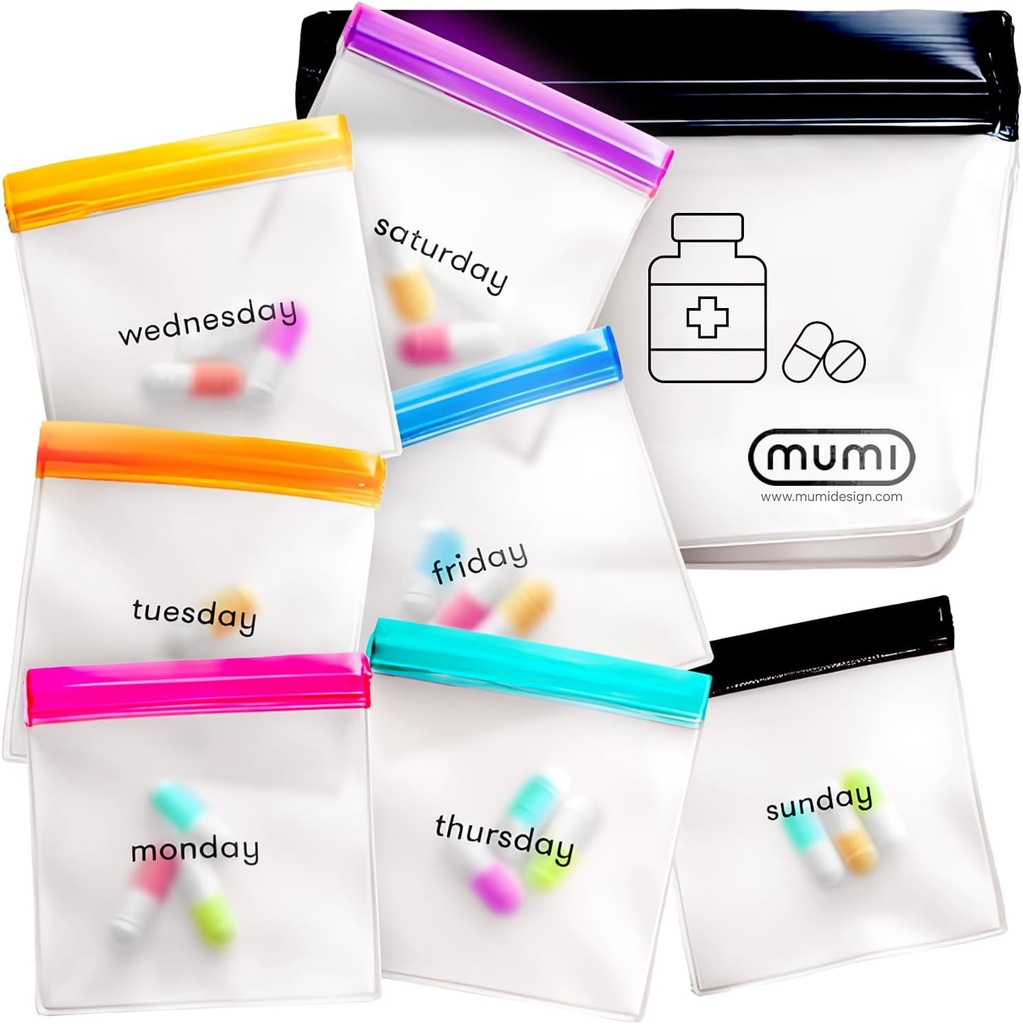 MUMI Pill Pouch Set, 7 Mini Zipper Pouches für Pillen, kleine Pillen Taschen, wiederverwendbare Pillen Pouches für Medizin Reisen, Pocket Pill Organizer, Geldbeutel Zubehör, Vitamin Organizer