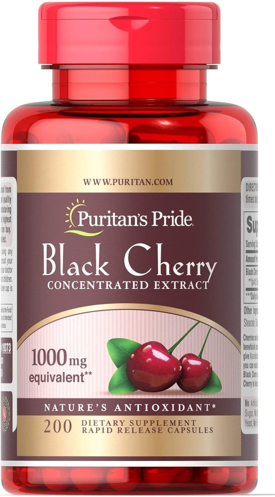 Puritans Pride Black Cherry 1000 mg Kapseln, 200 Zähler
