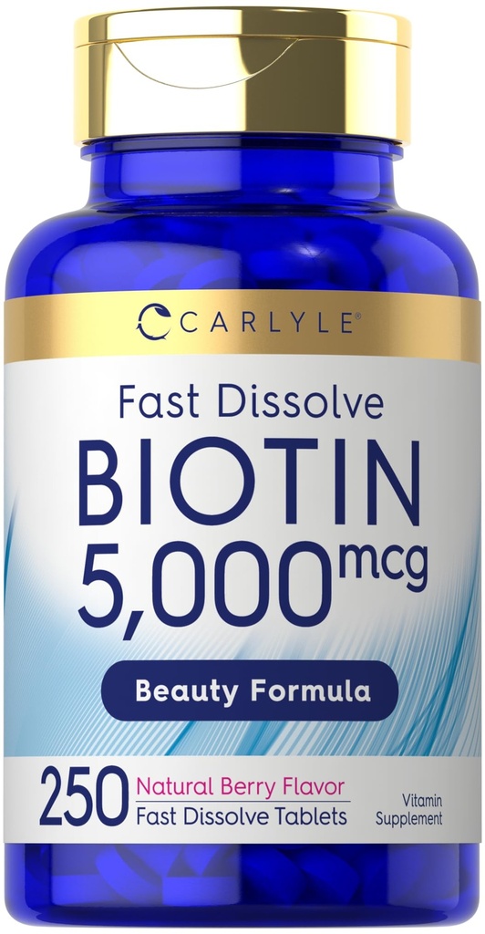 Carlyle Biotin 5000mcg | 250 Fast Dissolve Tablets | Vegetarisch, Non-GMO, Glutenfreie Ergänzung