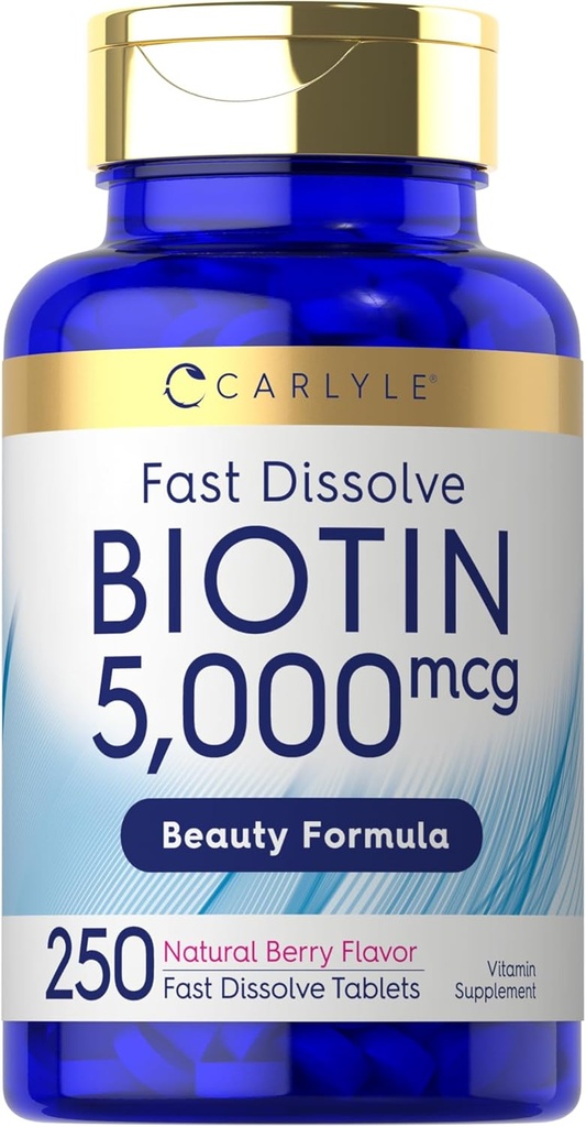 Carlyle Biotin 5000mcg | 250 Fast Dissolve Tablets | Vegetarisch, Non-GMO, Glutenfreie Ergänzung