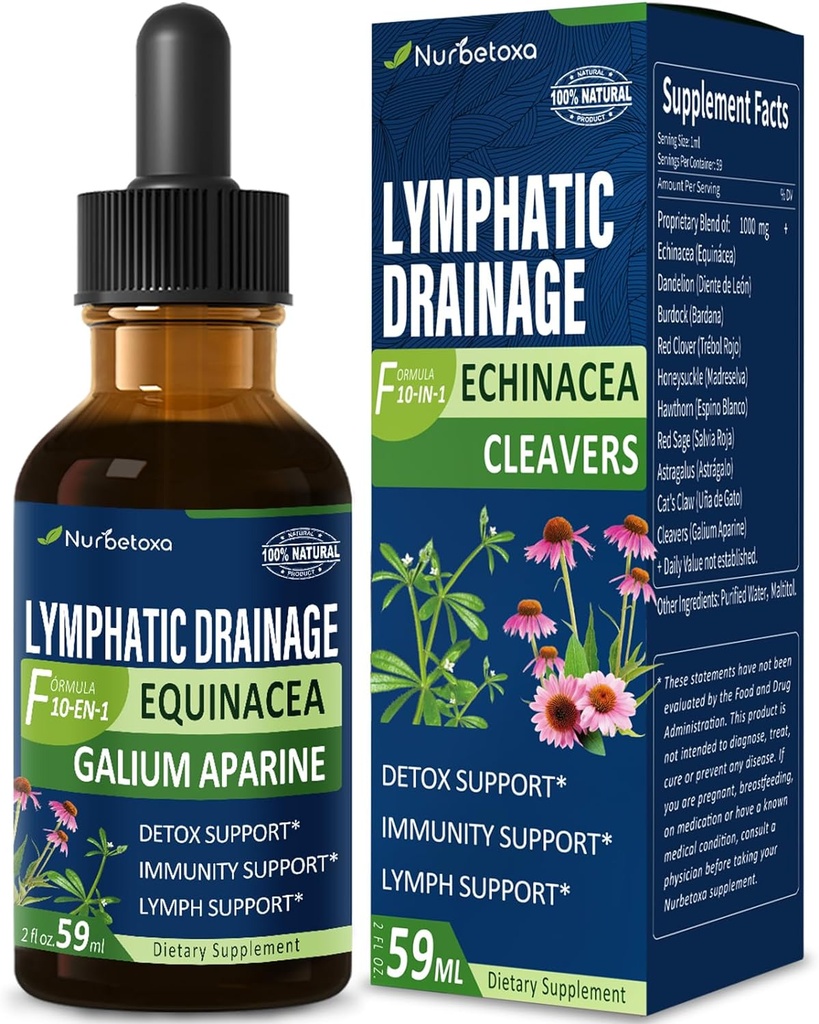 Cleavers lymphatic Drainage Tropfen für Lymphsystem Detox Cleanse, Lymphedema Support Supplement Formel w/Echinacea, Cat's Claw, Red Clover Extract Tincture, Verwendung mit Lymph Massage Tool. 2oz