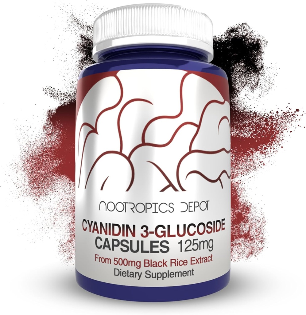 Nootropics Depot Cyanidin 3-Glucoside Capsules | 125mg | 60 Count | Black Rice Extract | C3G | Oryza Sativa | Metabolic, Vision, & kognitive Unterstützung