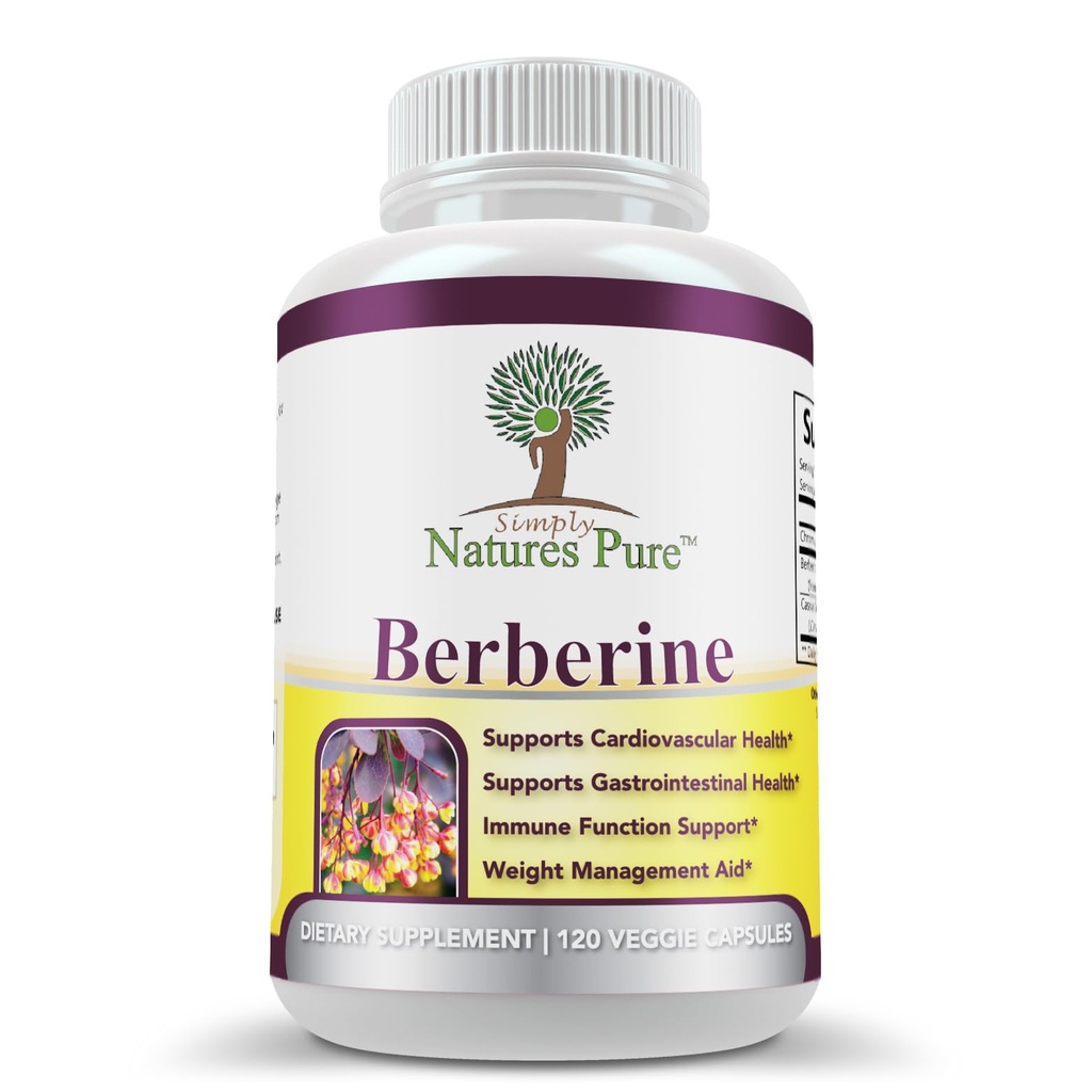 Simple Natures Pure Premium Berberine HCl 500mg - 120 Kapseln - Herz-Kreislauf-Gastrointestinale Immununterstützung - Chromium Cinnamon