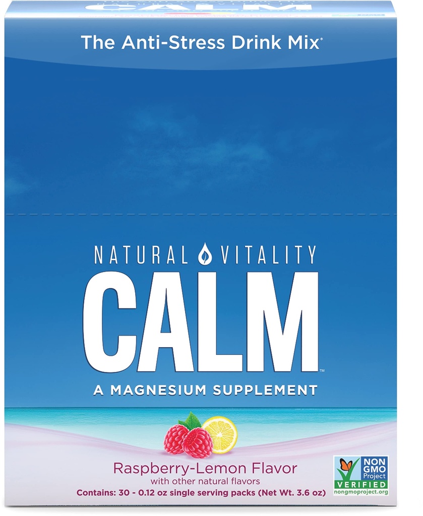 Natürliche Vitalität Calm, Magnesium Citrat-Ergänzung, Anti-Stress-Getränk-Mischpulver, Glutenfrei, Vegan, & Non-GMO, Himbeer Zitronen, 0,12 Unzen, 30 Packungen