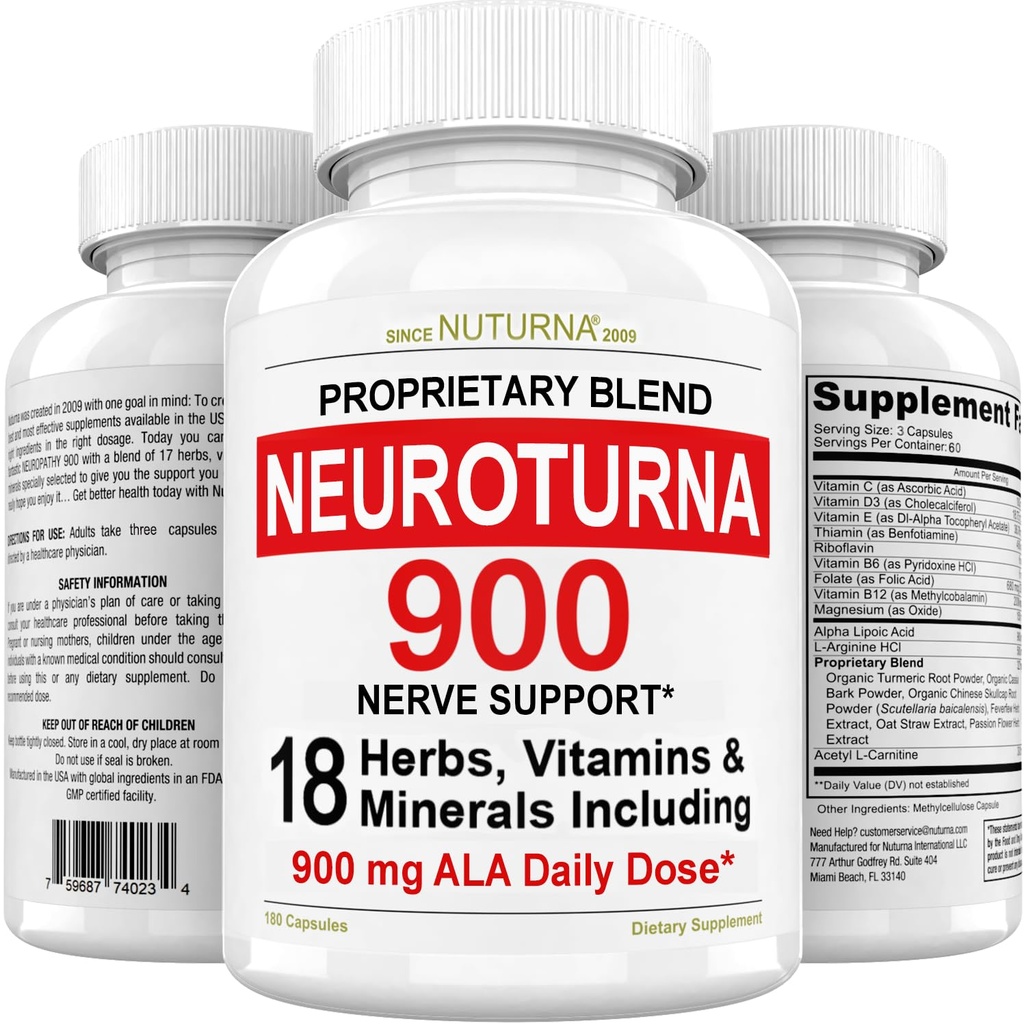 Neuropathy Support Nerve Supplement mit 900 mg Pure Alpha Lipoic Acid - maximale Stärke Formel, Festung Nerves in Finger, Hands, Toes, & Feet - Beste Peripheral Relief Unterstützung - 180 Kapseln