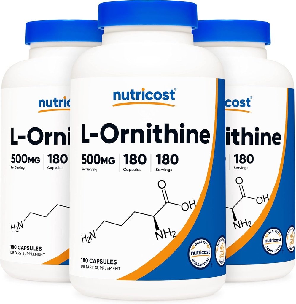 Nutricost L-Ornithine 500mg; 180 Kapseln (3 Flaschen)