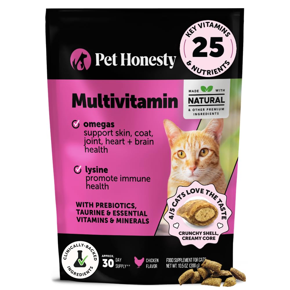 Chat Multivitamines croustillantes et crémeuses Chews - Cat Treats for Health + Immune, Joint Support, Skin & Coat, & Digestion - Vitamines avec Omega 3s, Lysine et Probiotiques (30 jours d'approvisionnement)