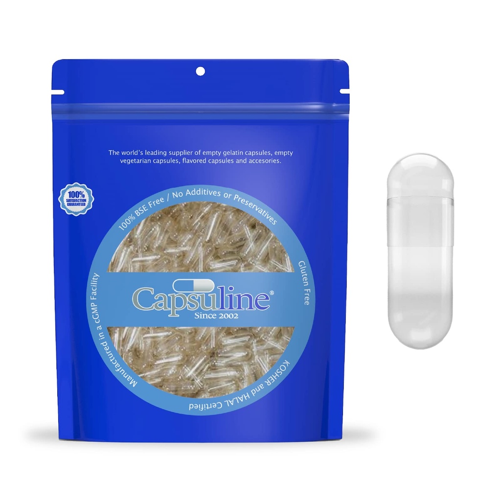 Klare Größe 00 Leere Gelatin Kapseln von Capsuline - 1000 Count - Gelatin Kapseln - 1000