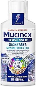 Mucinex Fast-Max Kickstart Schwere Kalt- und Flumedizin für Erwachsene, Flüssige Kalte Medizin & Cough Medizin für Erwachsene, Generisches Expectorant Guaifenesin & Cough Suppressant Dextromethorphan, 6 Fl Oz