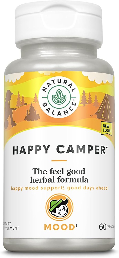 Natural Balance Happy Camper - Feel-Good Mood Support Supplement - Gotu Kola, Passion Flower, und Kava Kava Capsules - 60-Day Garantie (30 Servierungen, 60 VegCaps)