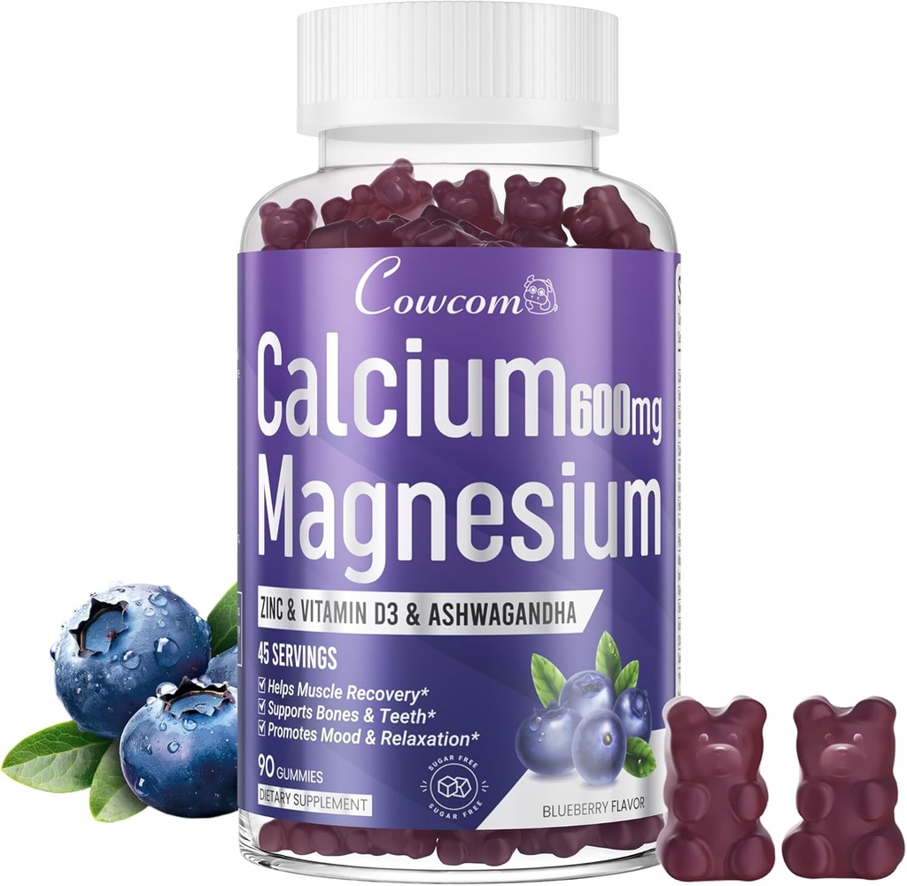 Calcium Magnesium Zink-Gummien & Vitamin D3,B6,B12,Immune & Unterstützung Knochen Gesundheit Calcium Magnesium-Ergänzung für Frauen,Sugar-Free Vegan Blueberry Flavored 90 Counts