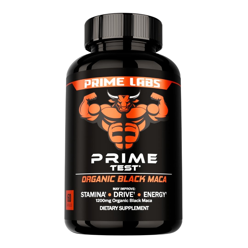 Prime Labs Organic Black Maca Root Capsules 1.200mg - Stamina, Drive, Energy, Vitality - Peruvian 20:1 Extract - für Männer & Frauen - 60 Count