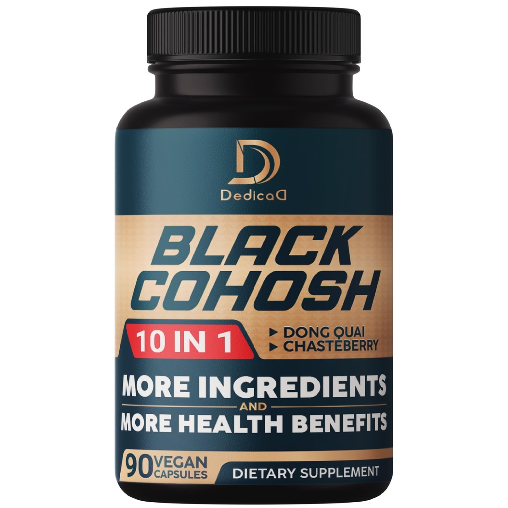 Supplément Cohosh Noir - 3 mois pour la ménopause et la santé immunitaire - Blend of 12 Potent Herb Inclut Dong Quai, Chasteberry, Yam sauvage, trèfle rouge, poivre noir et autres - 90 Capsules Vegan