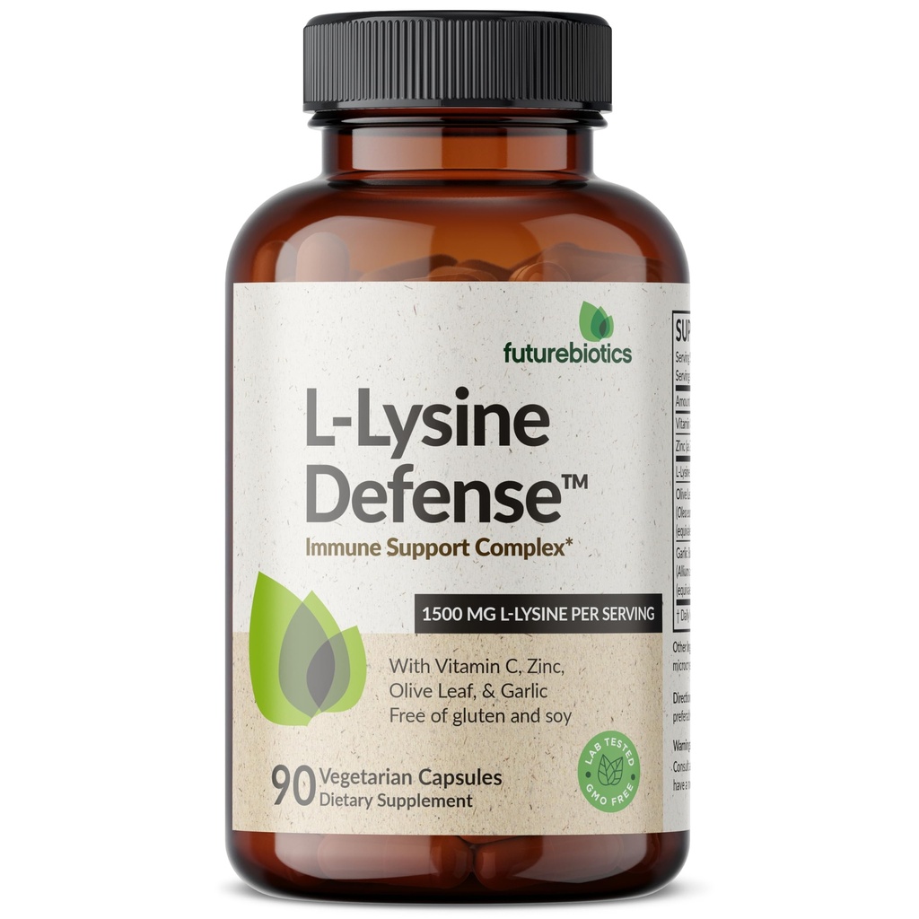 Futurebiotics L-Lysine Defense Immune Support Complex 1500 MG Pro Servieren mit Vitamin C, Zink, Olivenöl Blatt & Knoblauch - Non-GMO, 90 vegetarische Kapseln