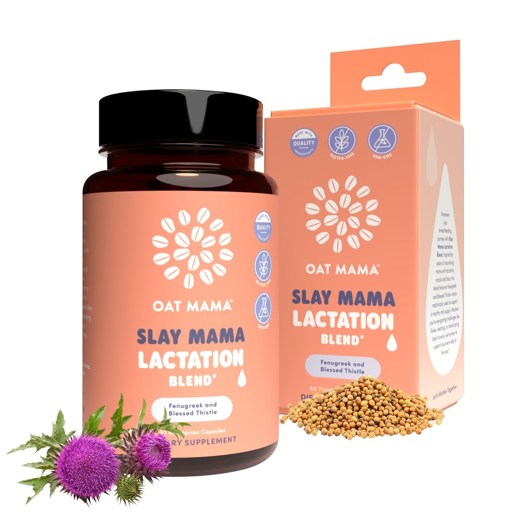 OAT MAMA Organic Lactation Supplement - 'Slay Mama' Blessed Thistle & Fenugreek Kapseln - Kräuter Lactation Blend, Postpartum Unterstützung für stillende Mütter