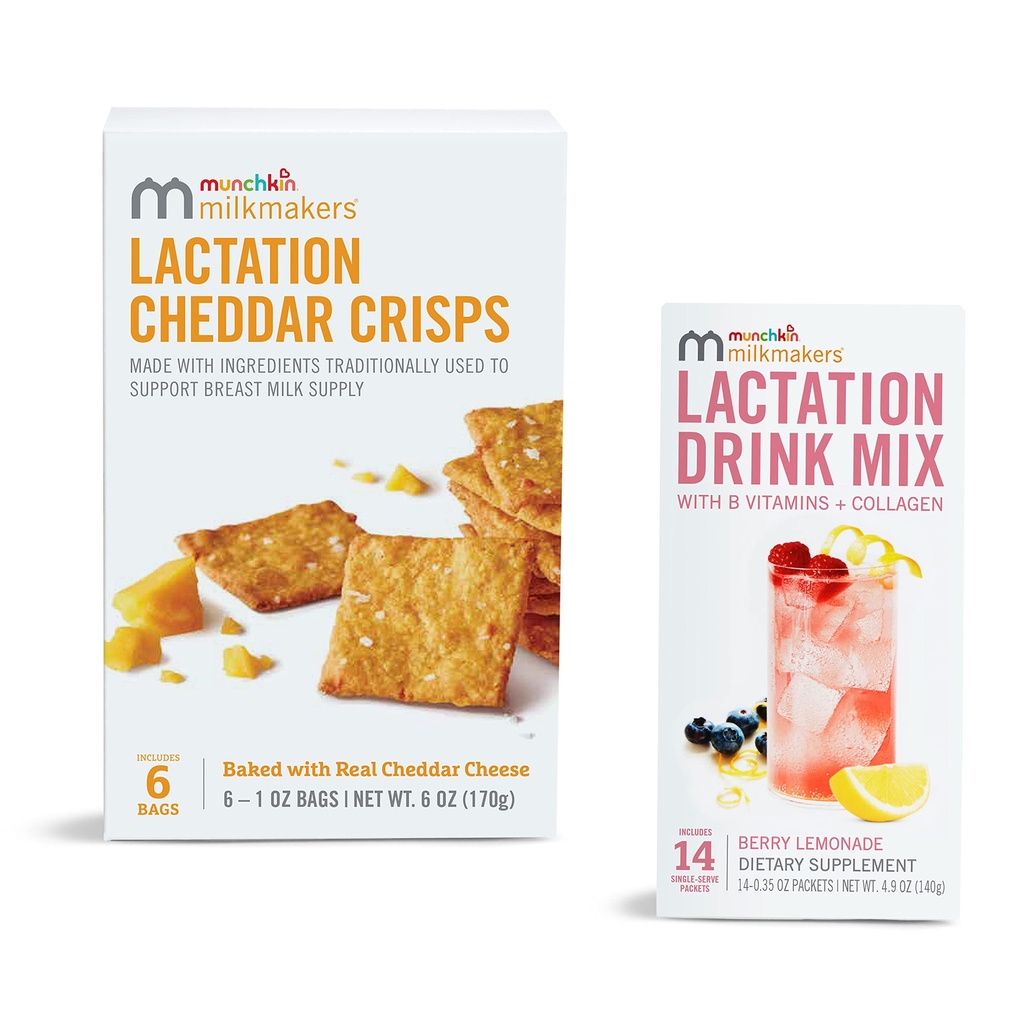 Munchkin® Laitmakers® Supplément de boisson d'allaitement avec B Vitamine et chardon de lait, 14 Crises de cheddar et d'allaitement pour les mères allaitantes avec de l'avoine et du lin, 6 Comte