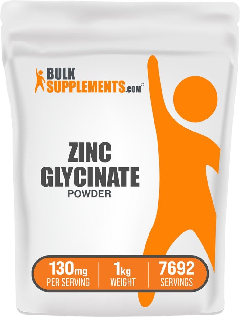 BulkSupplements.com Zink-Glycinat-Pulver - Zink-Ergänzung, Mineral-Ergänzung für Immununterstützung - Glutenfrei, 130mg pro Servierung, 1kg (2.2 lbs) (Pack von 1)