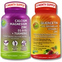 SUPPLÉMENTS STUDIO Quercetine avec Bromelain, Vitamine C & Zinc + Calcium à base de plantes, Magnésium, D3, K2 & Turmeric – Supplément 100% végétalien pour le support immunitaire et os