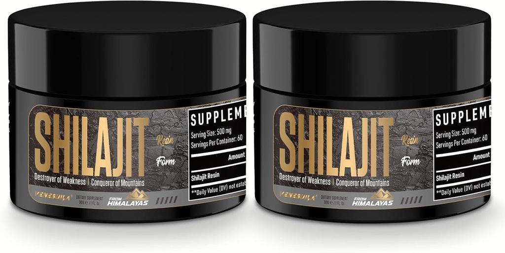 Shilajit Resin - Organic Shilajit Resin Third Party Tested Rich in 85+ Trace Minerals, Gold Grade Himalayan Pure Shiljait für Energie (1 Fl Oz (Pack von 2))
