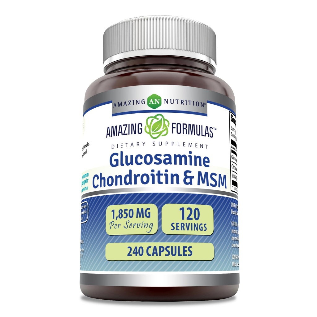 Erstaunliche Formeln Glucosamin Chondroitin & MSM Ergänzung | 1850 Mg pro Servieren | 240 Kapseln | Non-GMO | Gluten-Free | Made in USA