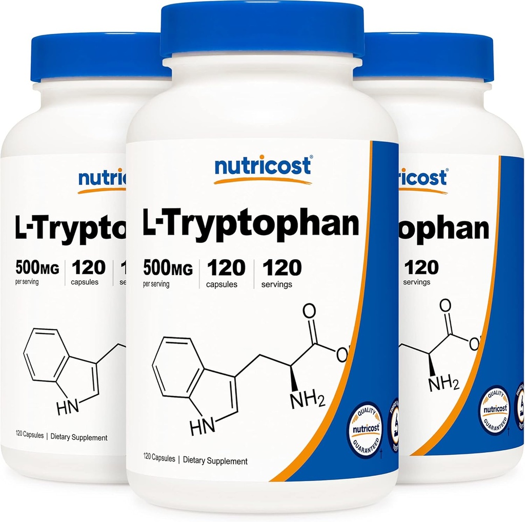 Nutricost L-Tryptophane 500mg, 120 Capsules (3 bouteilles)