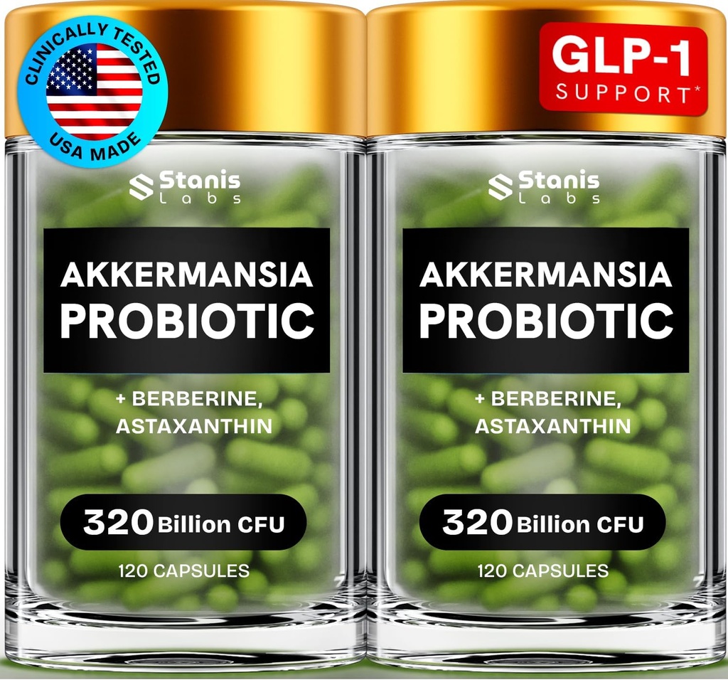 Akkermansia Muciniphila Probiotics 320 Billion CFU| GLP-1 Probiotic und Prebiotic | Akkermansia Probiotics for Darmgesundheit | Inulin Prebiotic Fiber Capsules Astaxanthin & Berberine & Chromium 240 count