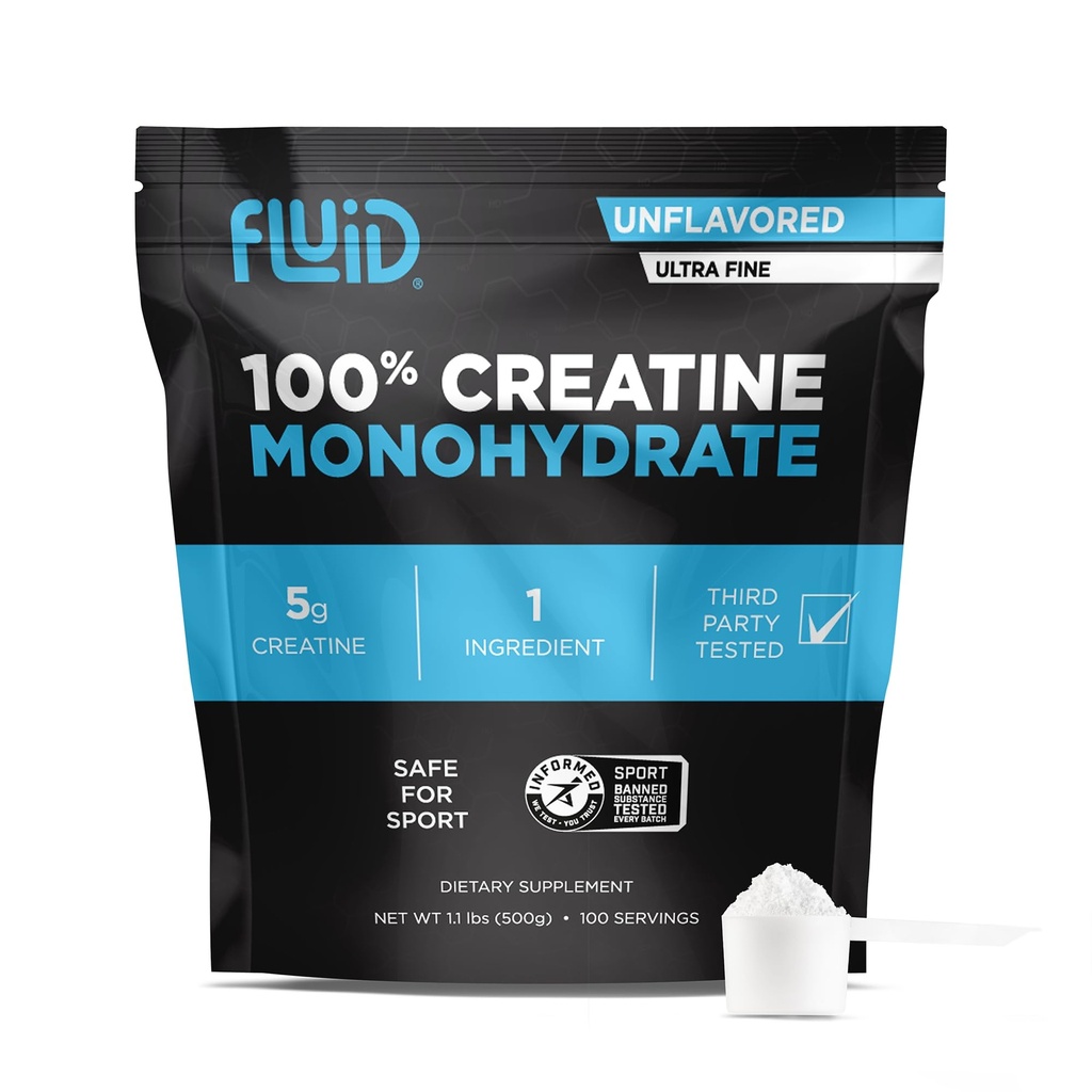 Fluid Creatine - 100% Kreatin Monohydrat-Pulver, Unflavored, Informed Sport Zertifiziert, 5g pro Servierung (100 Servierungen)