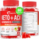 Apfel Apfelessig-Gummien, Keto ACV-Gummien Max Strength 2000mg Apfelessig mit Mutter, Probiotics & Vitamin B12, für Verdauung, Stoffwechsel, Saubere & Detox-Diät, 60 Zähler