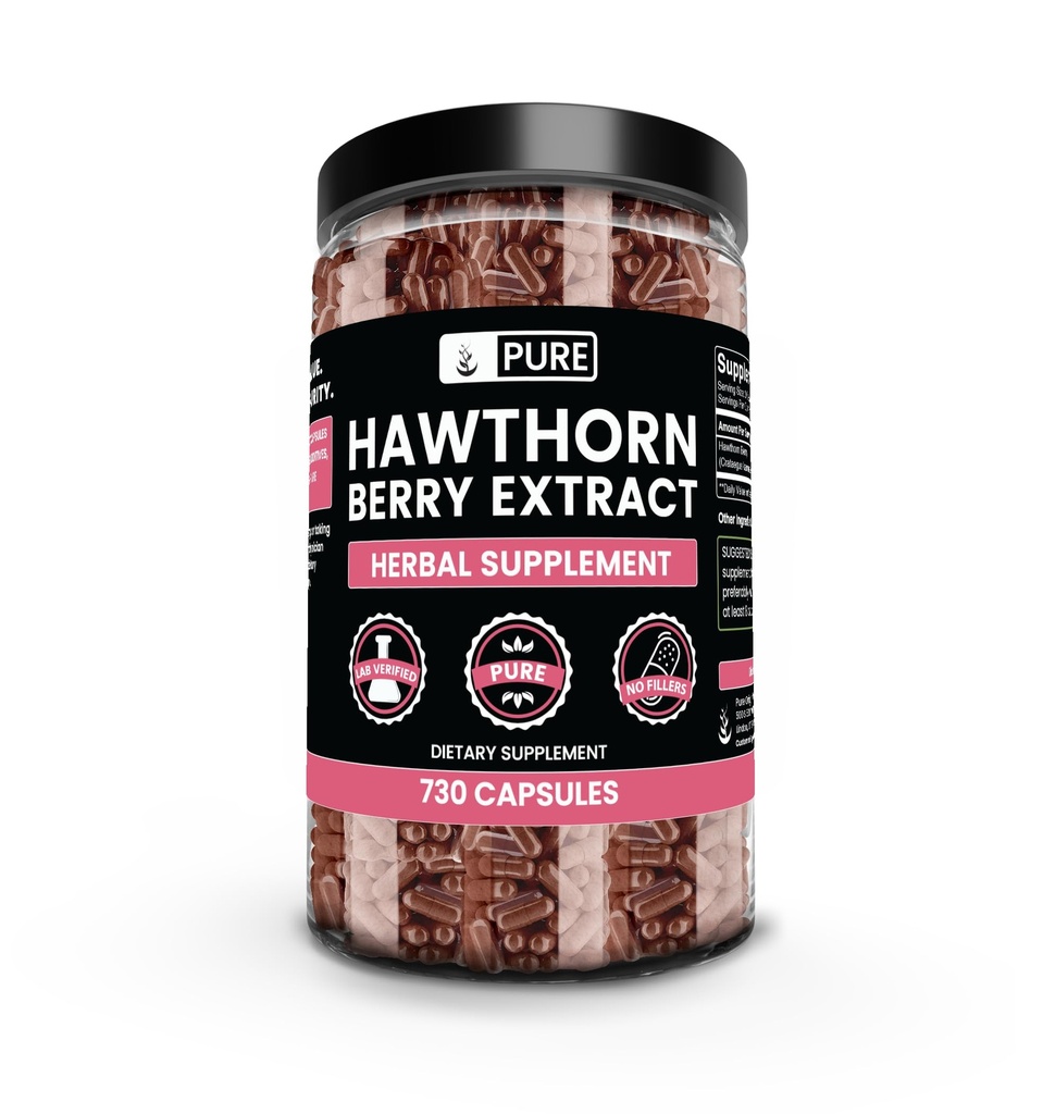 Pure Original Zutaten Hawthorn Berry Extract (730 Kapseln) Rein & Natürlich, keine Additive oder Füllstoffe