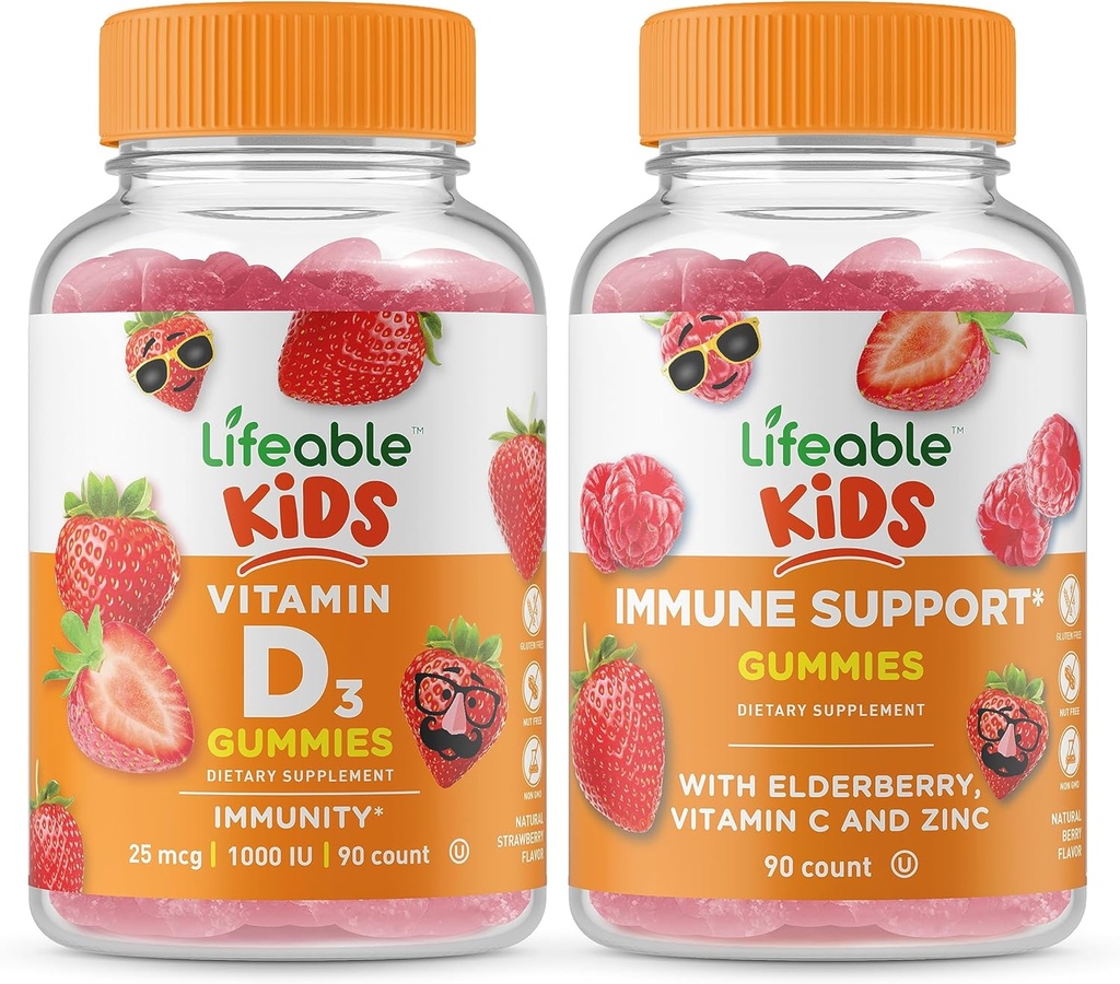 Lebensfähiges Vitamin D Kinder + Immununterstützung Kinder, Gummie Bundle - Große Verkostung, Vitamin-Ergänzung, Glutenfrei, GMO frei, Kaugummi