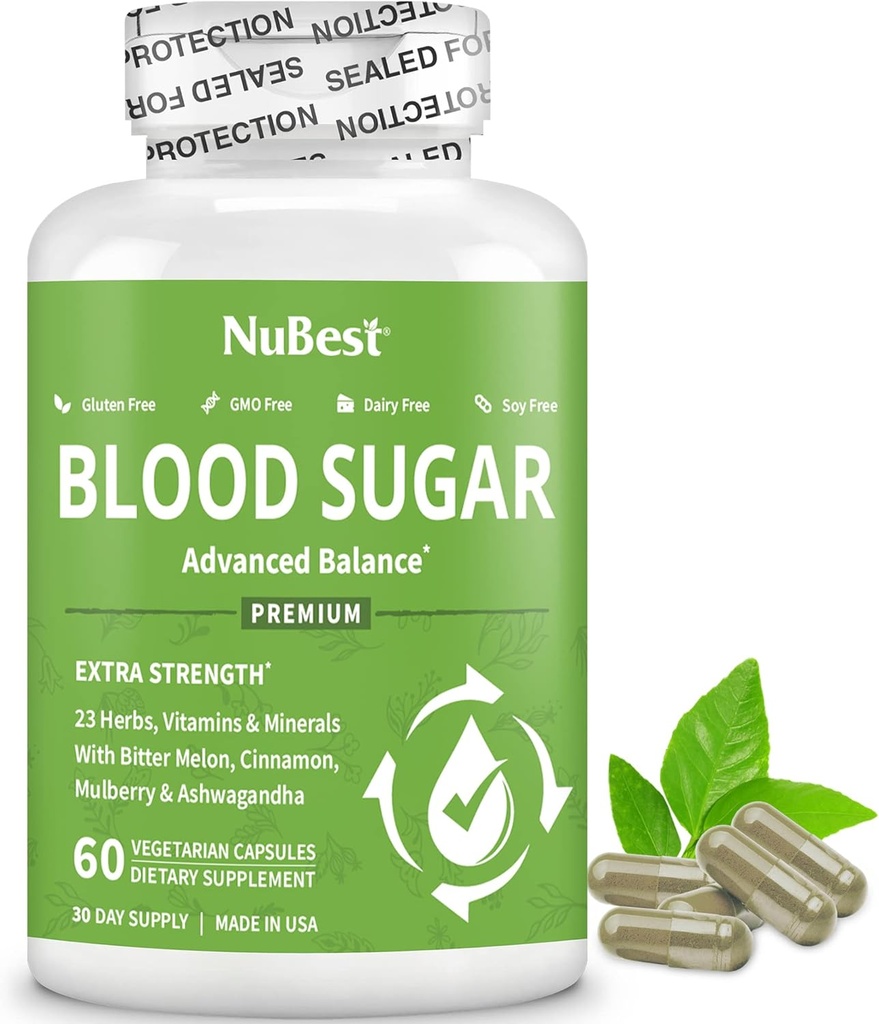 Blutzucker - Fortgeschrittene Formel mit Bitter Melon, Ashwagandha, Cinnamon, Chrom, Magnesium, Vitamine, Alpha Lipoic Acid, Cayenne Pepper & More | 60 Kapseln