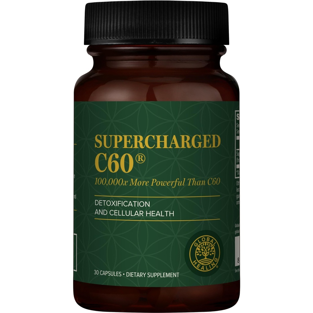 Global Healing Center Supercharged C60 - Micro-Activated Carbon Fullerene w/Organic MCT Powder, 10 mal leistungsfähiger als normale C60 Ergänzungen - Hilft Detoxification, Aging (30 Kapseln)