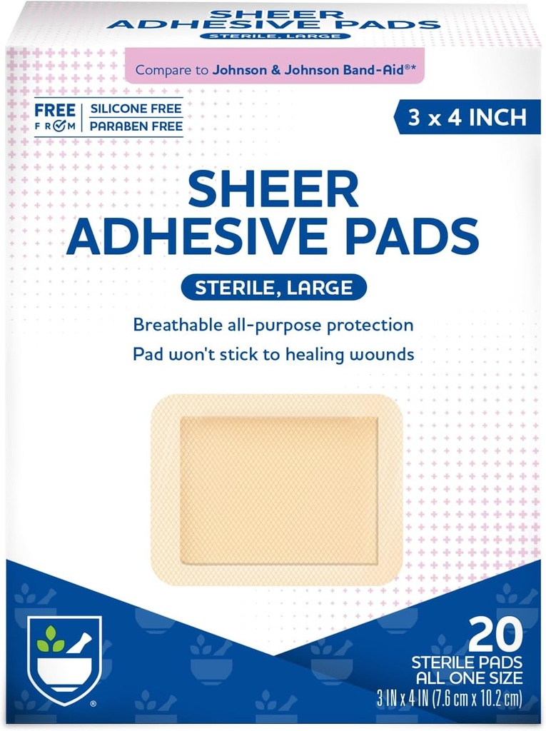 Rite Aid Sheer Bandes adhésives avec Sterile Non Stick Pad, 3" x 4" - 20 Comte