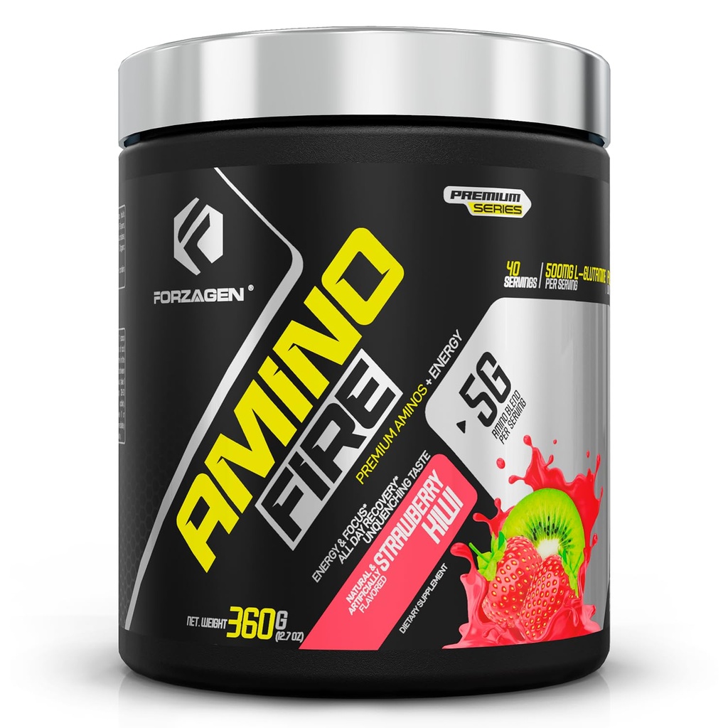 Forzagen Amino Fire | Essential Amino Energy Powder for Pre-Workout | BCAA Energy Boost & Muscle Recovery Drink Mix, Enhance Focus & Konzentration, Nahrungsergänzung | Erdbeer Kiwi, 40 Portionen