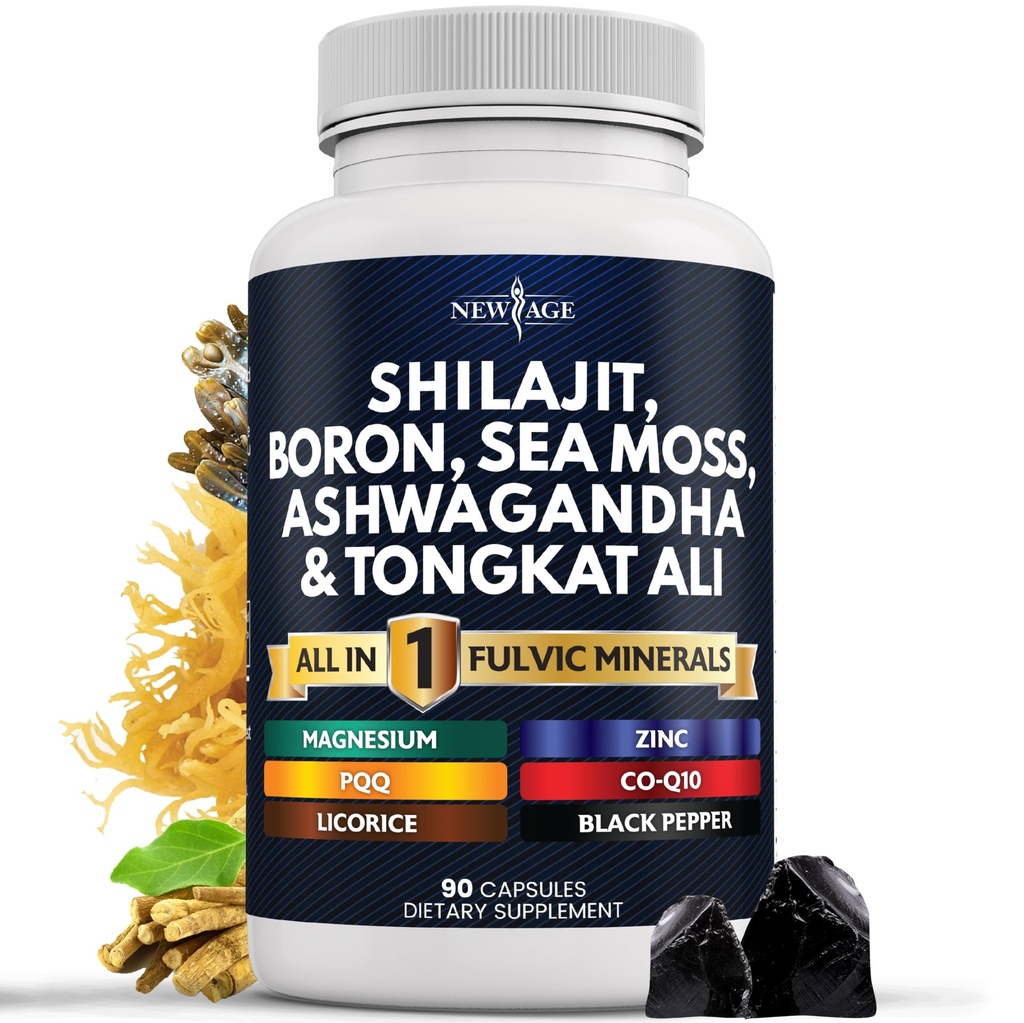 NEU AGE Shilajit Ergänzung mit Sea Moss, Ashwagandha, Tongkat Ali, Boron, Magnesium - Fulvic Säure Kapseln für Herren - 90 Zähler