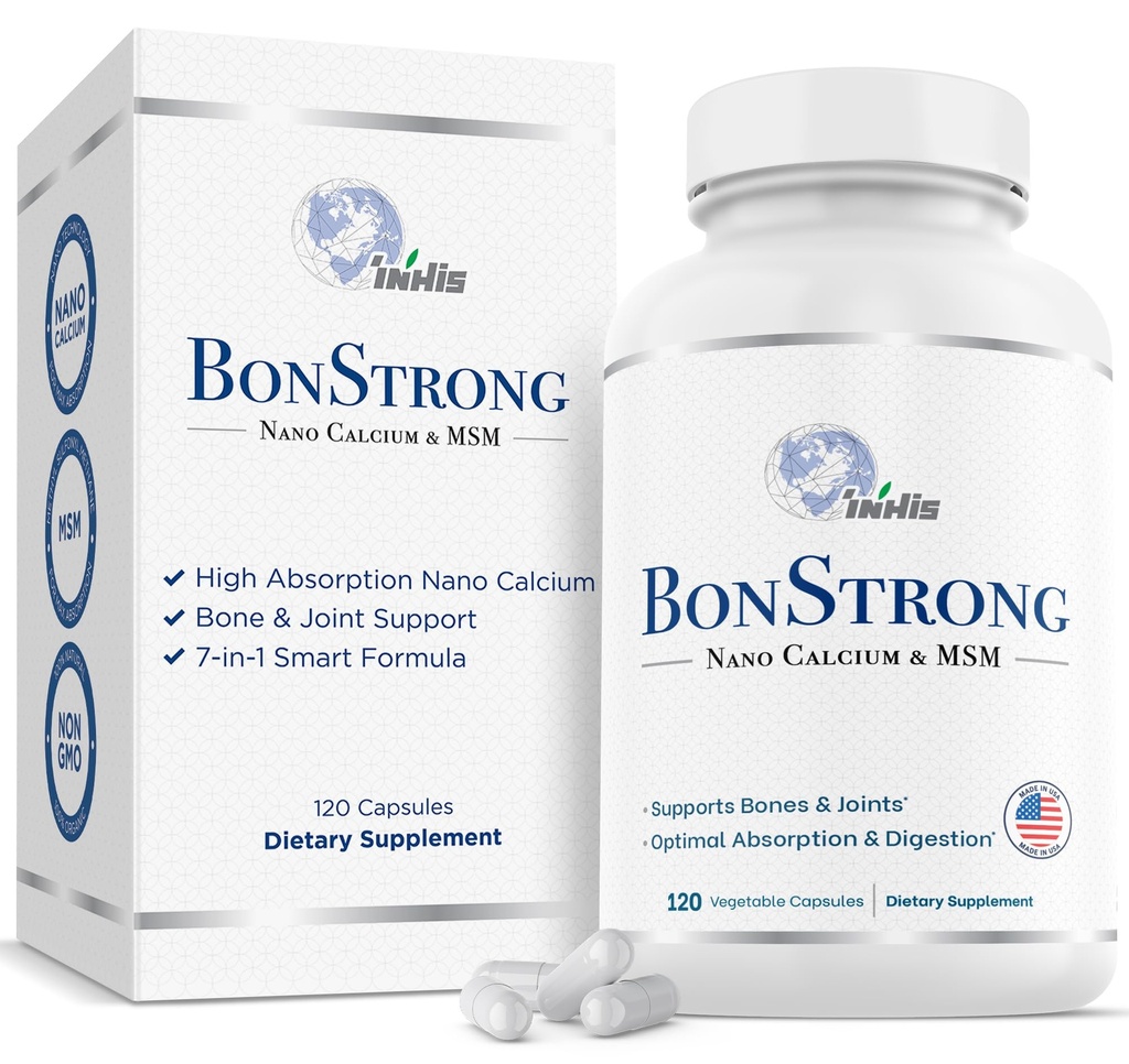 Supplément Nano Calcium – Soutien aux os 7-en-1 avec MSM, vitamine D3, K1, magnésium, zinc – Calcium à haute absorption pour les femmes et les hommes – Vitamines pour les os et les articulations – Fabriqué aux États-Unis – 120 capsules