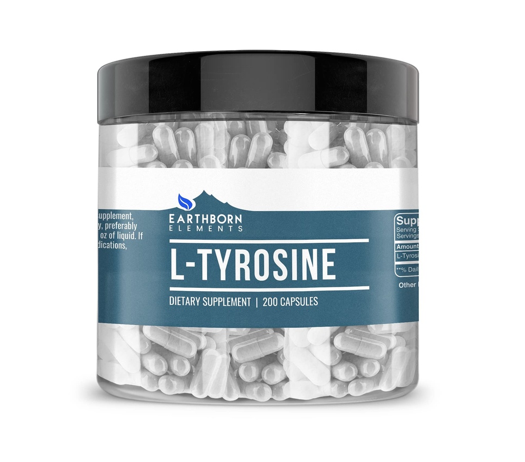 Éléments terriens L-Tyrosine 200 Capsules, pures et non diluées, sans additifs