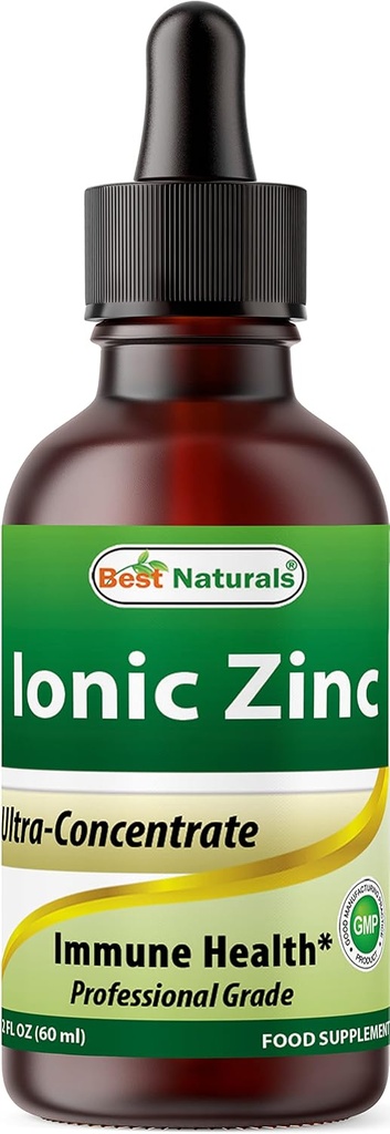 Best Naturals Ionic Liquid Zinc - Immune Support - Haute Biodisponibilité - Bouteilles en verre 2 OZ (60ml)