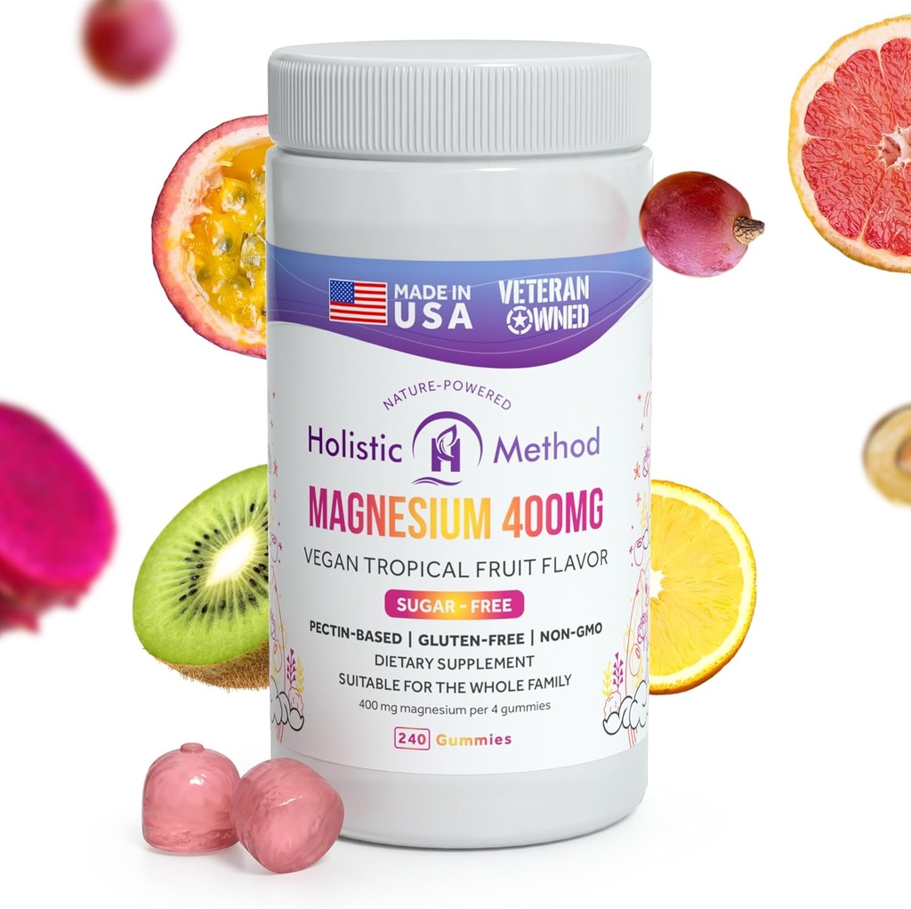 Magnesium Citrate Gummis - Zuckerfrei, Vegan und Non-GMO für bessere Schlaf und Entspannung - Kein Zuckeralkohol - Magnesium-Ergänzung für Erwachsene, Jugendliche und Kinder - Tropische Frucht - 240 Kröte
