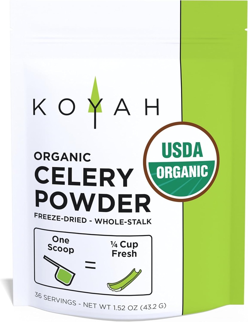 KOYAH - Poudre de céleri cultivée biologique aux États-Unis (1 scoop = 1/4 tasse frais): 36 portions, congelées, poudre de céleri