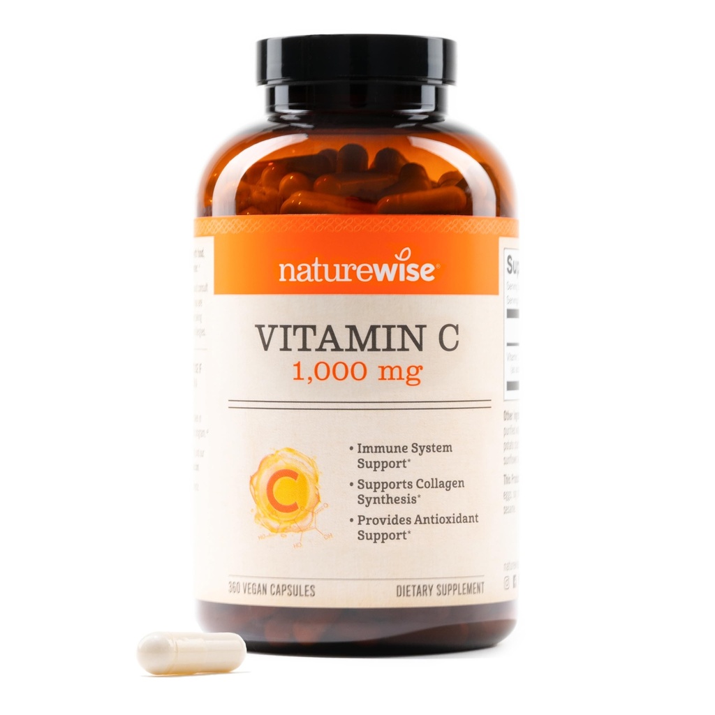 NatureWise Vitamine C Capsules de 1000mg - Extra Strength Vitamine Vegan C pour le soutien quotidien antioxydant et immunitaire - Non-OGM, États-Unis Fabriqué - 360 capsules[360 jours]