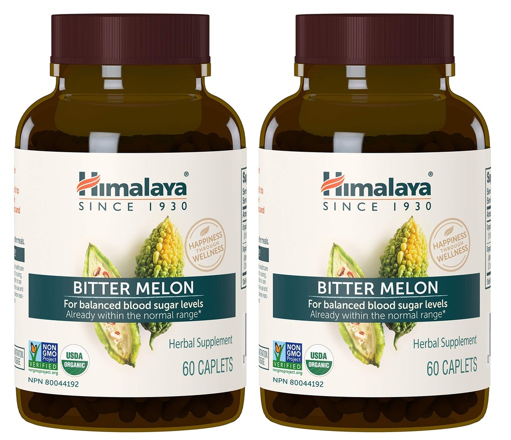 Melon à amers biologiques de l'Himalaya - Soutien au métabolisme du glucose à base de plantes - USDA Organic, Non-OGM, Vegan, Sans gluten, Sans additifs, 660 mg, 60 Caplets (paquet de 2)