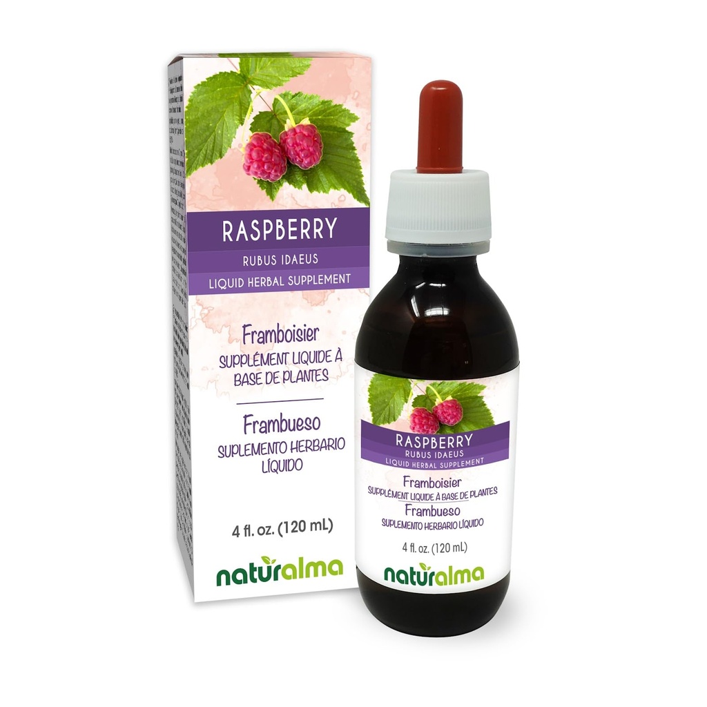 Naturalma Raspberry (Rubus idaeus) Blatt Alkoholfreie Tinktur - 4 fl oz Flüssiger Extrakt in Tropfen - Kräuterergänzung - Vegan